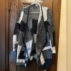 Lucky Brand Black & White Check Waterfall Cardigan, Size S